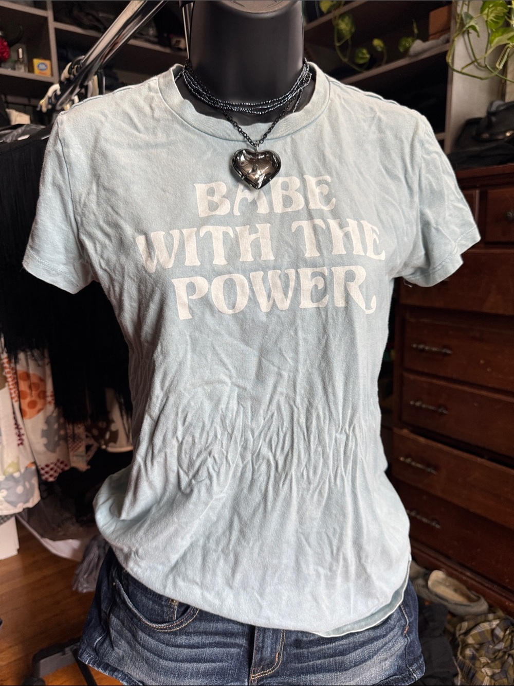 Babe With The Power Graphic Tee - Light Blue